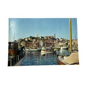 Vintage Cannes Harbor Paris France Topographical Standard Postcard